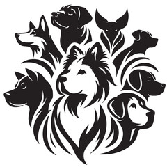 Fototapeta premium Silhouette of a Dog on White BackgroundBlack Dog Silhouette Isolated on Transparent BackgroundSide View of Sitting Dog SilhouetteStanding Dog Silhouette Vector IllustrationMinimalist Dog 