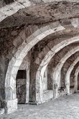 Ancient stone arches of the North Stoa at Roman Agora of Smyrna in Izmir, Turkey