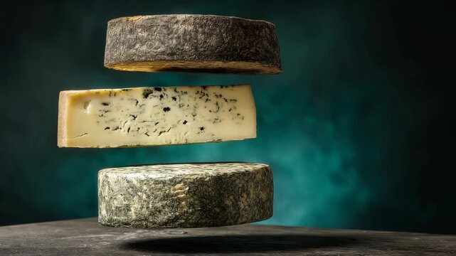 Stacked cheese slices in levitation