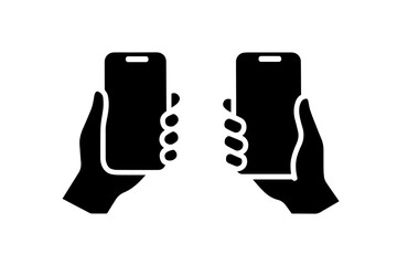 a hand holding mobile sets silhouette