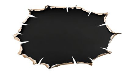 Torn paper reveals a blank black area in the center