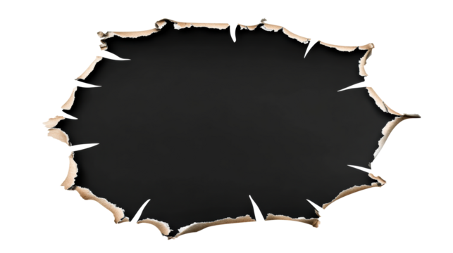 Torn paper reveals a blank black area in the center
