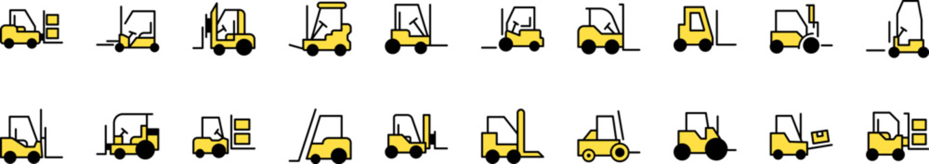 Pack of Filled Color Icons of Tractor. Minimalistic Linear Pictogram for Web and Graphic Design, Apps, Banners, Social Network and Cards