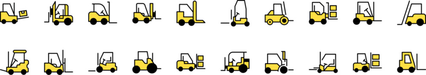 Bundle of Filled Color Icons of Tractor. Minimalistic Linear Pictogram for Web and Graphic Design, Apps, Banners, Social Network and Cards