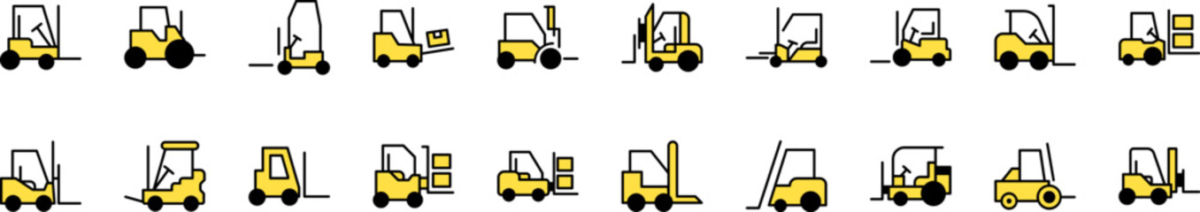 Tractor Filled Color Outline Web Icons Collection. Minimalistic Linear Pictogram for Web and Graphic Design, Apps, Banners, Social Network and Cards