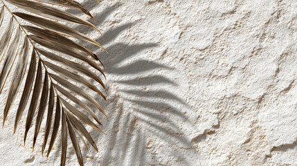 Subtle Palm Leaf Silhouette on Rustic Plaster Wall on Transparent Background

