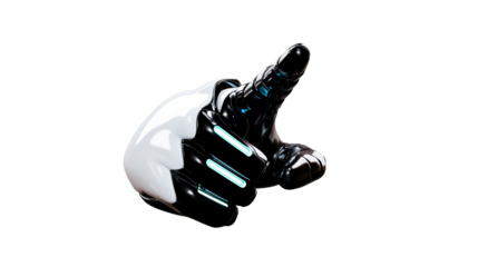 A sleek, modern robotic hand displays a thumb up gesture