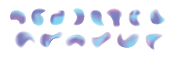 Set of defocused soft color gradient circles for creative graphic. Gradient aura, grain neon blob with noise effect vector illustration. Abstract color watercolor blur mesh shape on white background.
