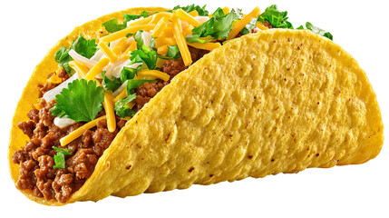 Tasty Soft Taco Filled with Seasoned Meat, Cilantro, and Cheese on Transparent Background

