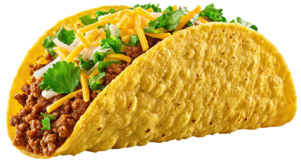 Tasty Soft Taco Filled with Seasoned Meat, Cilantro, and Cheese on Transparent Background

