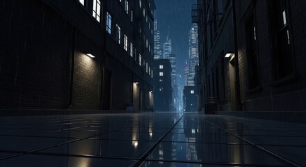 Fototapeta premium Rainy Night Alleyway With City Lights Reflection