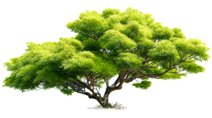 Green leafy tree featuring a thick trunk in a natural setting