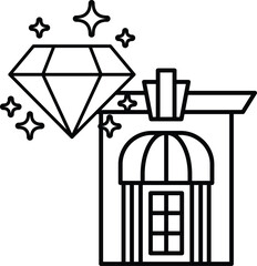 A black and white drawing of a building with a diamond on top of it