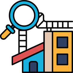 A building with a blue roof and a red ladder