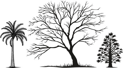 set of trees silhouettes