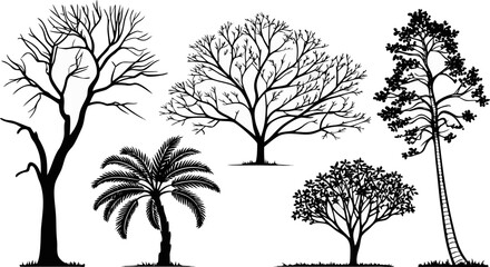 set of trees silhouettes