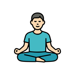 Flat vector icon of person meditating in cross-legged position, relaxation and stress relief activity for healthy mind