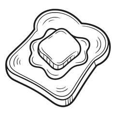A slice of bread with butter illustration in black outline