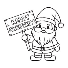 Cartoon santa claus holding a merry christmas sign art