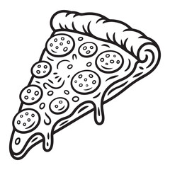 Outline drawing of a slice of pizza with pepperoni toppings