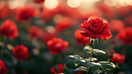Vibrant red roses in garden