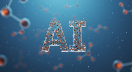 The letters ai formed from glowing particles and molecules