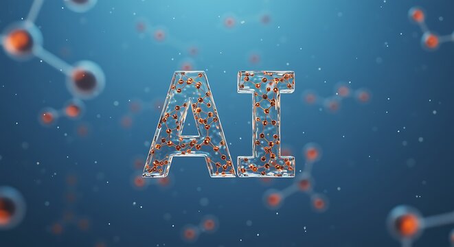 The letters ai formed from glowing particles and molecules