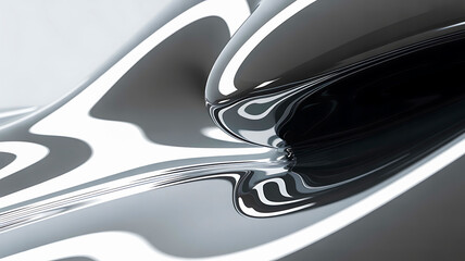 Abstract liquid metal swirls with reflective surfaces and smooth curves