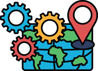 A map of the world with a red dot on it