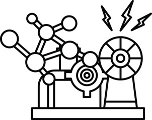 A black and white drawing of a machine with a lot of gears and a lot of circles