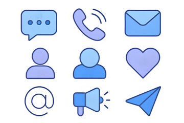 Obraz premium Communication Social Media Flat Icon Set