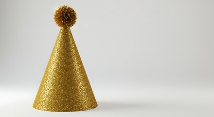 Glittering Gold Party Hat Festive Celebration, Sparkly Cone with Pom Pom, Holiday Fun