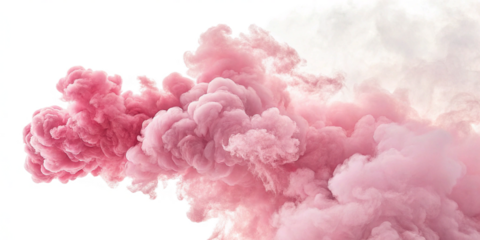 Photo of a vibrant explosion of soft pink smoke billows and swirls against a bright transparent background, creating a dreamy and ethereal abstract texture
