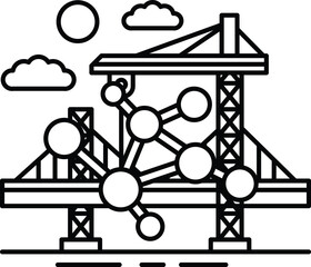 A bridge with a large structure in the middle