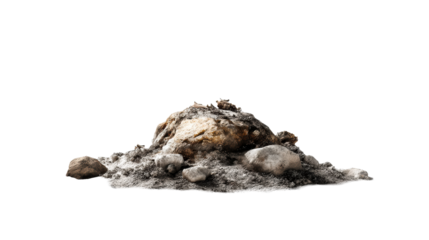 Unique rock formation on a mound of dirt with various textures