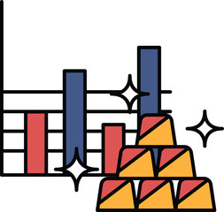 A graph with bars and a pile of gold
