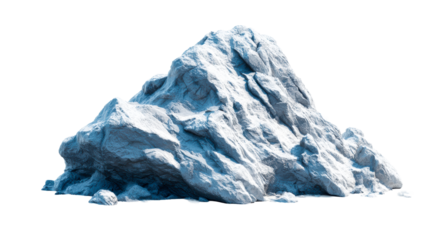 Rocky mountain formation with rugged texture on white