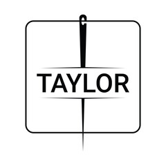 Tailor silhouette logo with needle, thread and sewing machine markings. Logo design for tailors, fashion, boutiques and other clothing companies design Vector Template Illustration