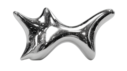 Abstract sculpture with shiny metallic finish on clear backdrop