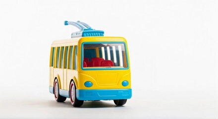  Baby toy trolleybus, front view, white background, high clarity.