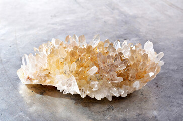 Close up of a quartz semigem geode crystals geological mineral