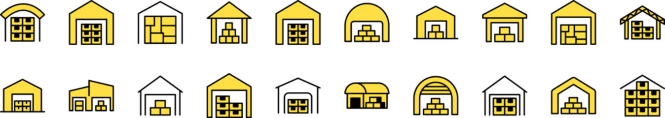 Warehouse Filled Color Icon Set. Minimalistic Linear Pictogram for Web and Graphic Design, Apps, Banners, Social Network and Cards