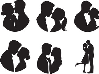 Silhouette Kissing Couple Collection Affectionate Embrace and Intimate Moment Vector Art