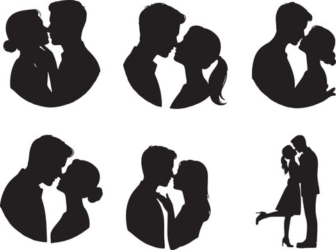 Silhouette Kissing Couple Collection Affectionate Embrace and Intimate Moment Vector Art