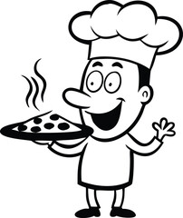 Chef holding pizza logo vector icon on white background


