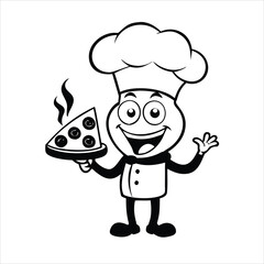 Chef holding pizza logo vector icon on white background

