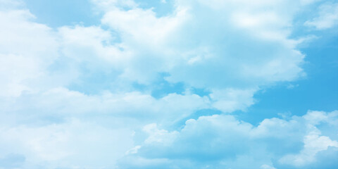 Storm clouds in the sky, Dramatic rain, Bright Flash shining light for design concept, panoramic view of clear blue sky and clouds, pastel white fluffy clouds