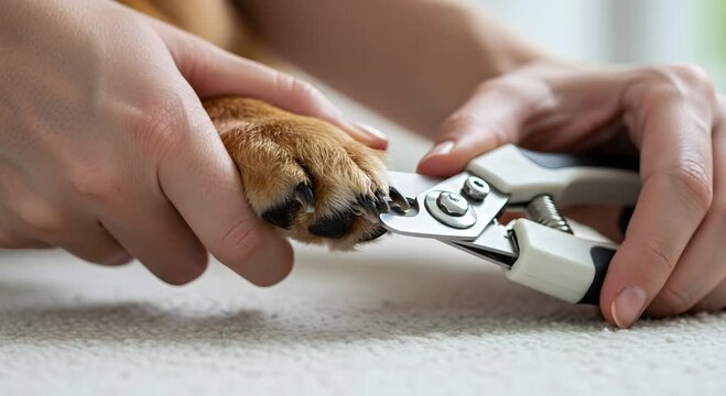 Cutting dog nails with pet nail clipper