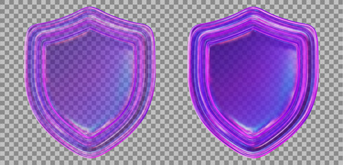 3d glass transparent neon protection shield. Stock vector illustration on isolated background.