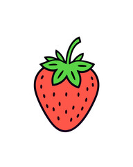 A vibrant cartoon strawberry with green leaves on a white background, symbolizing freshness and healthy eating in a playful illustration style.